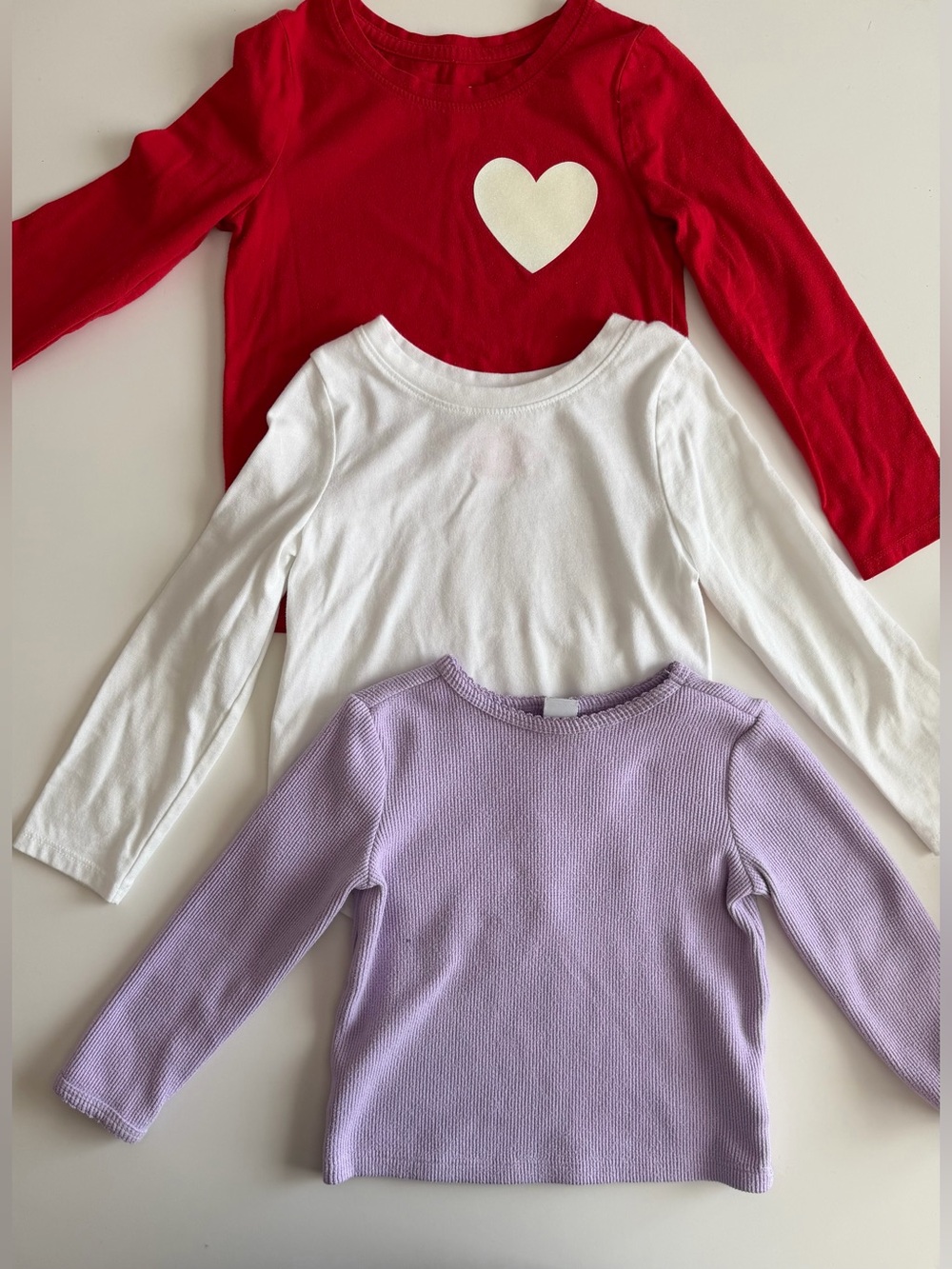 Cat & Jack, Old Navy Girls' 3T/4T Lot of Long-Sleeve Tees -Red, White & Lavender